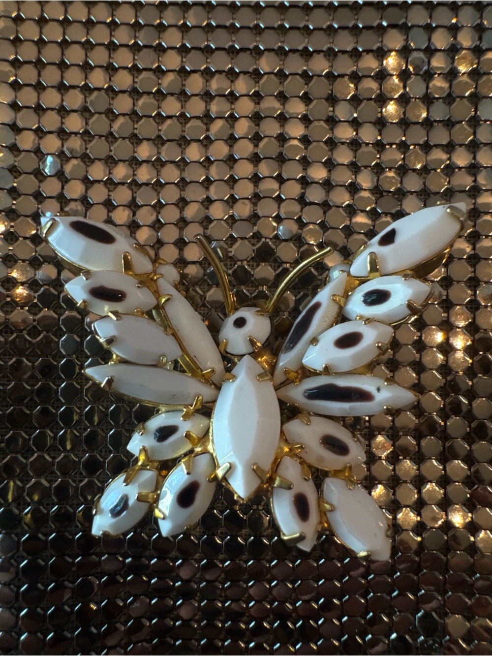 Vintage DeLizza & Elster Juliana Style Milk Glass Butterfly Brooch Pin Gold Tone